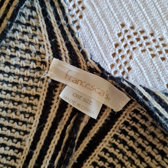 Poncho Shawl Tassels Boho Open Front Knit Wrap Black White Beige Shrug Kimono - Picture 6 of 7